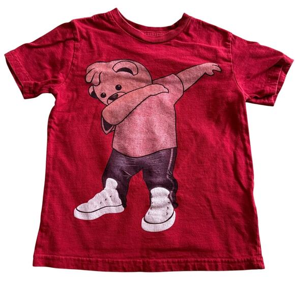 Copper Denim Boys Tee Size 5 Teddy Bear Dabbing Dab Dance Short Sleeve Shirt Red - Picture 1 of 5